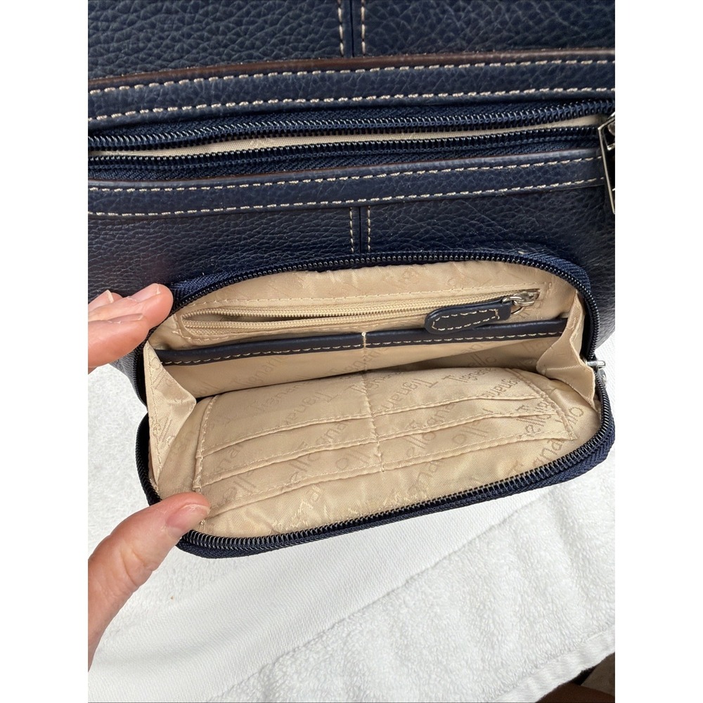 Tignanello Navy Pebbled Leather Crossbody Handbag Shoulder Bag Multiple Pockets - Picture 5 of 11